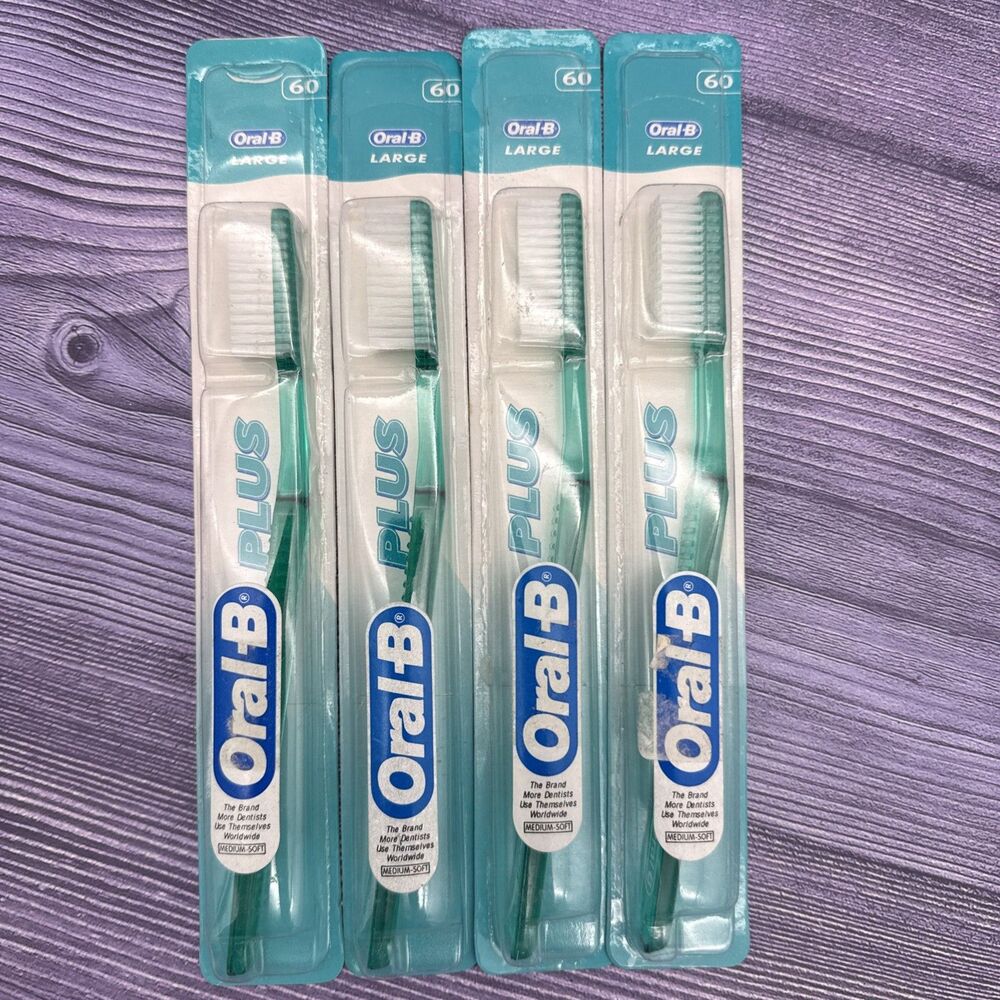 4 VTG Oral-B A-60 Plus Toothbrush 1999 MEDIUM Large End-Round Bristles 4ROW 8in